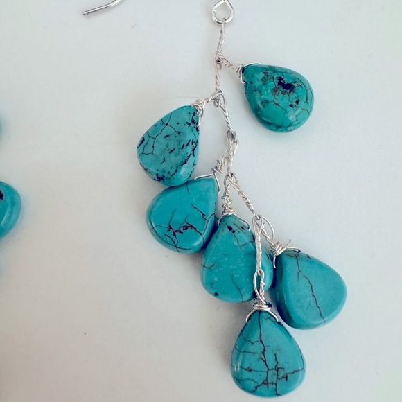 Turquoise cluster Boho  Earrings - Picture 3 of 4